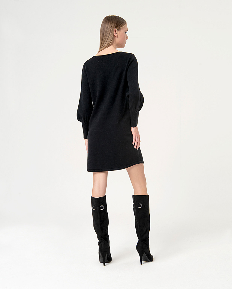 Surkana Vestido De Punto Recto Liso Negro