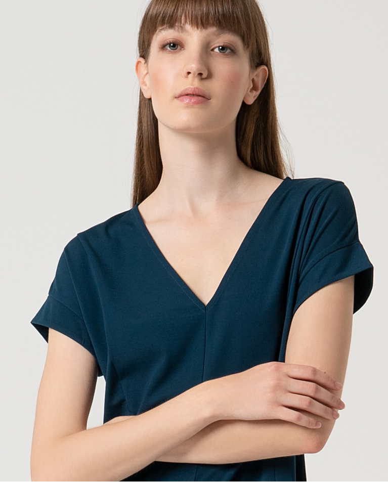 Surkana Vestido Elástico Básico Liso Azul Petróleo