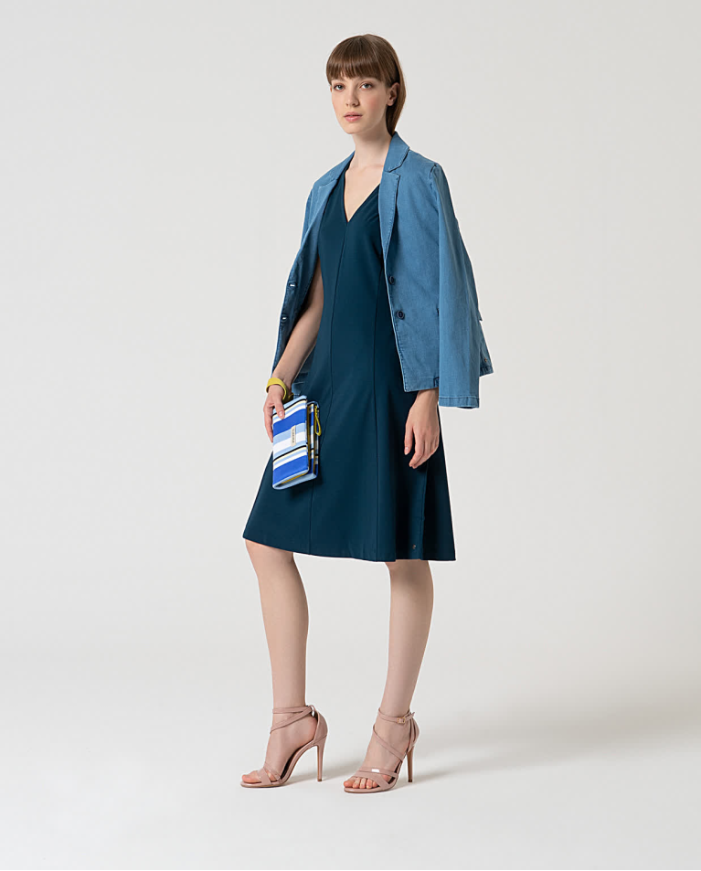 Surkana Vestido Elástico Básico Liso Azul Petróleo