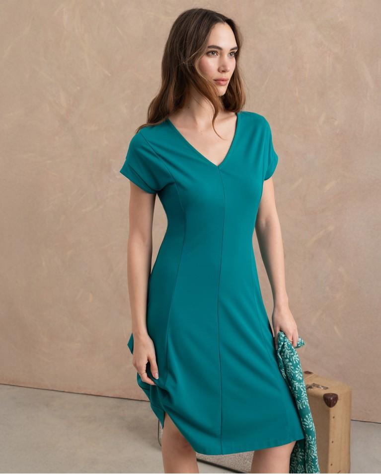 Surkana Vestido Elástico Básico Liso Esmeralda