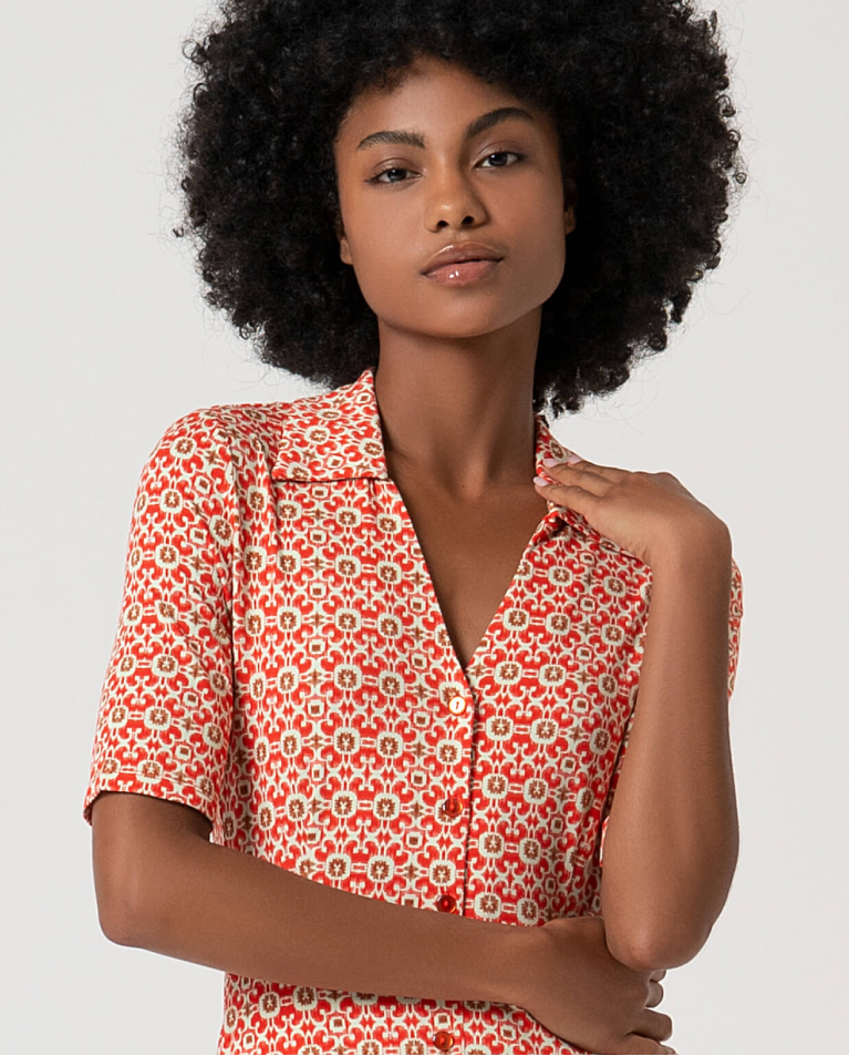 Surkana Vestido Elástico Camisero Estampado Rosa