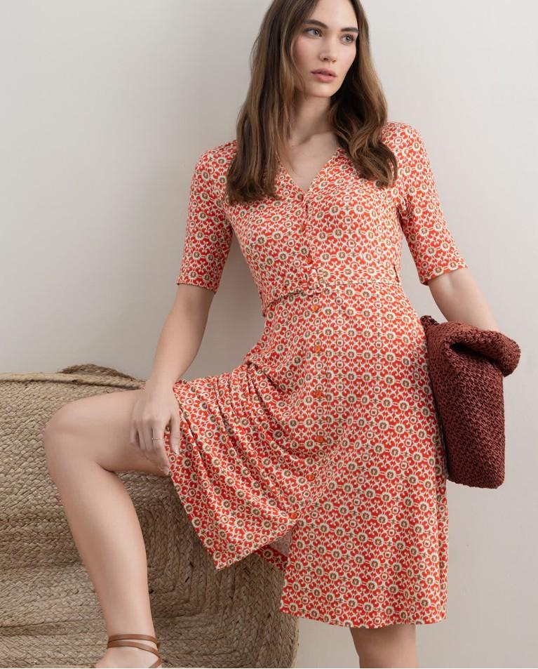 surkana Vestido elástico camisero estampado Rosa