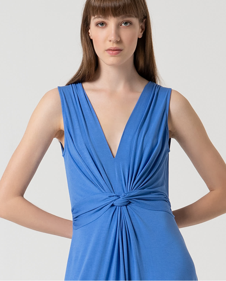 Surkana Vestido Elástico Con Nudo Delantero Azul