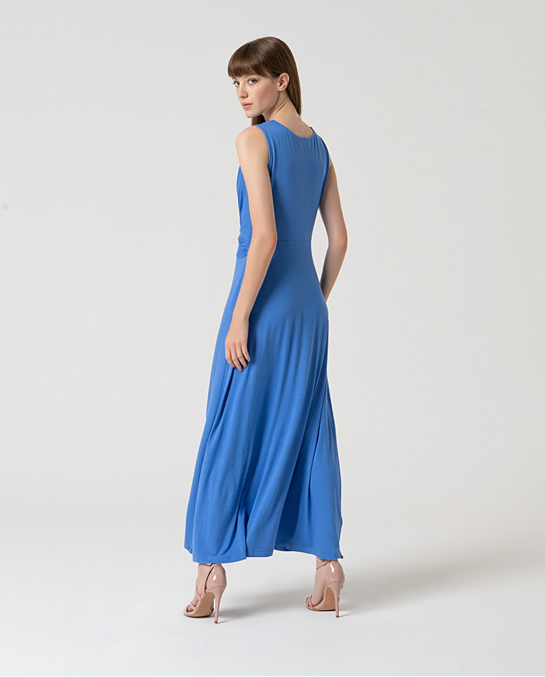 Surkana Vestido Elástico Con Nudo Delantero Azul