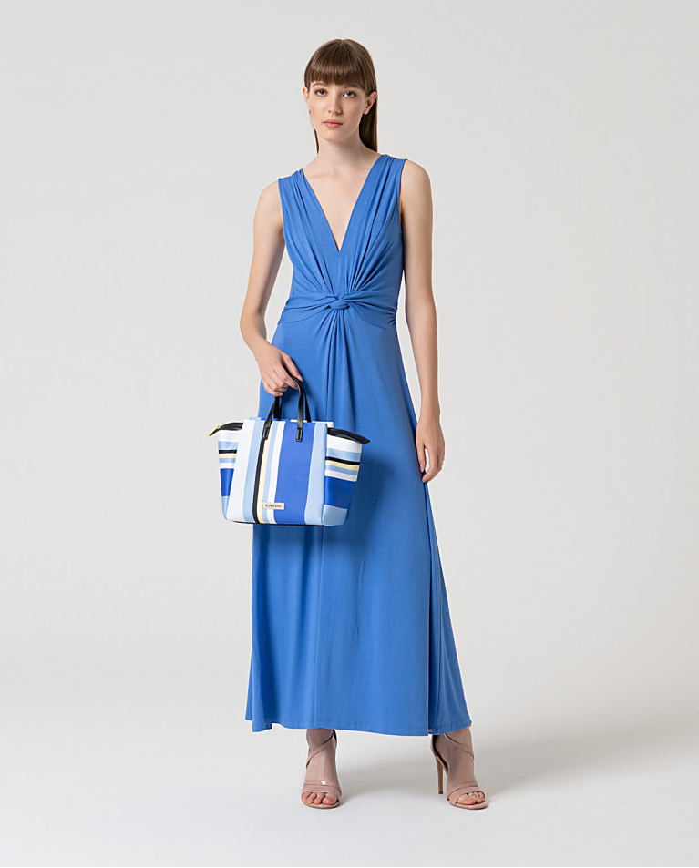 Surkana Vestido Elástico Con Nudo Delantero Azul