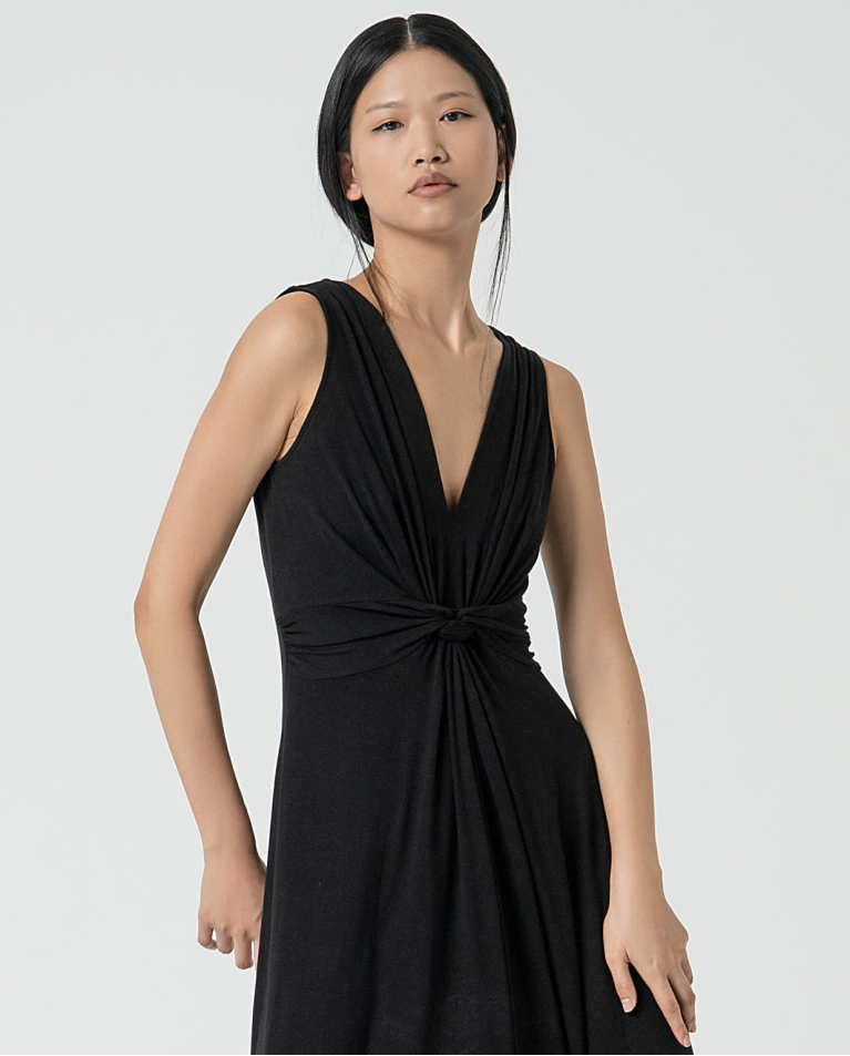 Surkana Vestido Elástico Con Nudo Delantero Negro