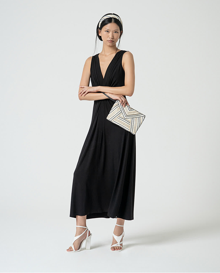 Surkana Vestido Elástico Con Nudo Delantero Negro