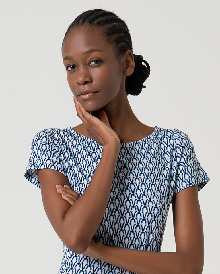 Surkana Vestido Elástico Corto Estampado Azul