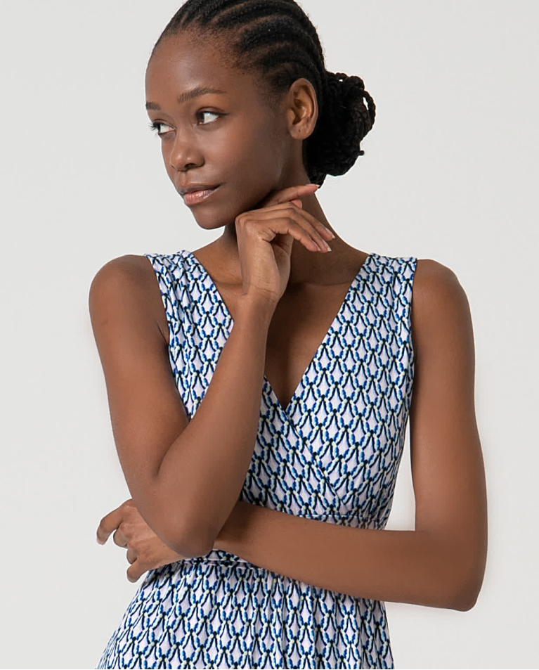 Surkana Vestido Elástico Corto Estampado Azul