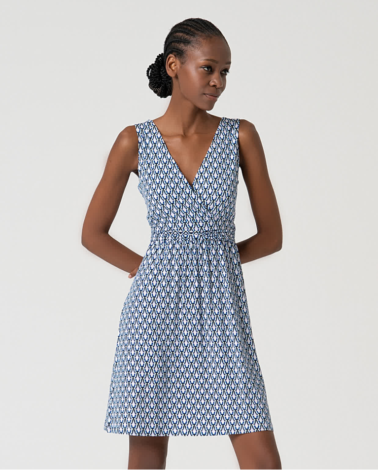 Surkana Vestido Elástico Corto Estampado Azul