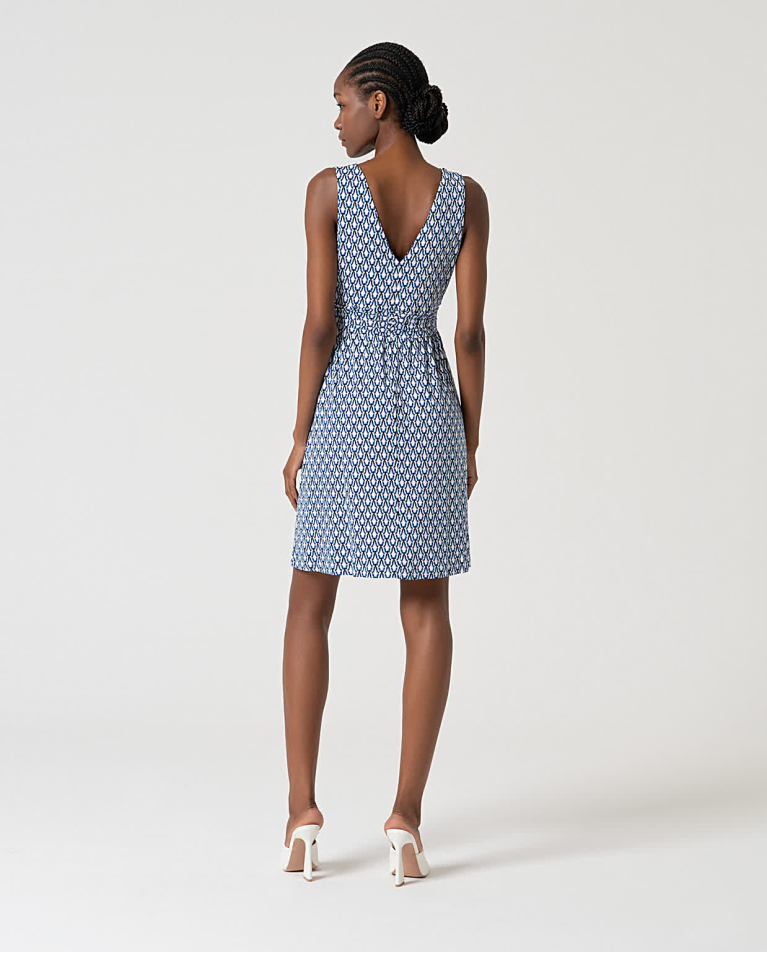 Surkana Vestido Elástico Corto Estampado Azul