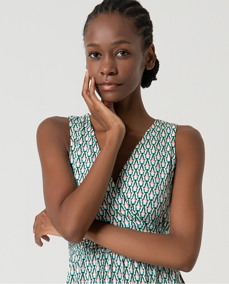 Surkana Vestido Elástico Corto Estampado Verde