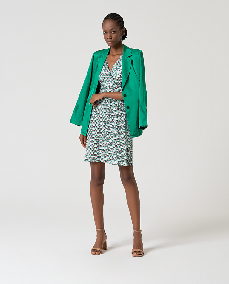 Surkana Vestido Elástico Corto Estampado Verde