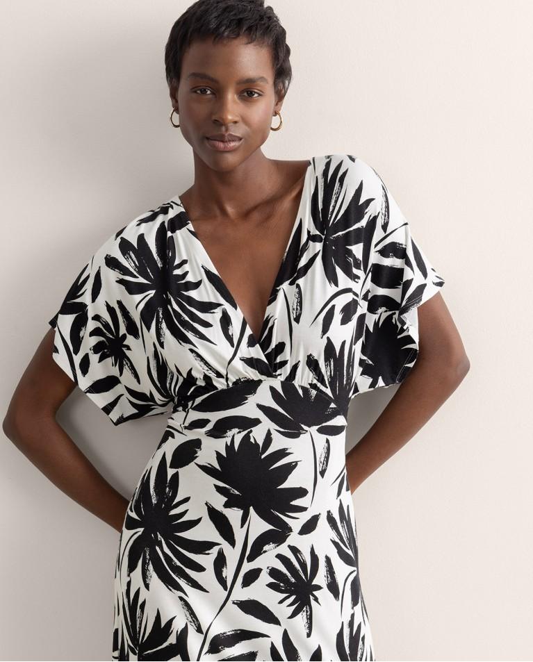 Surkana Vestido Elástico Largo Estampado Negro