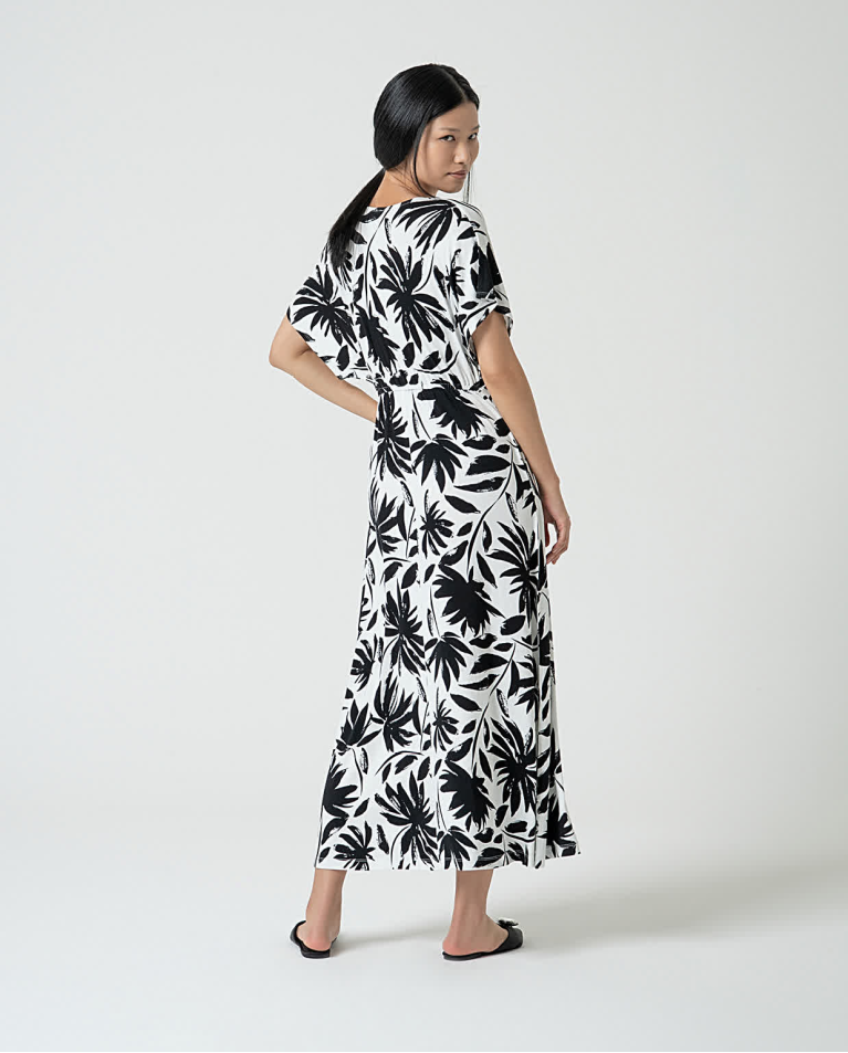 Surkana Vestido Elástico Largo Estampado Negro