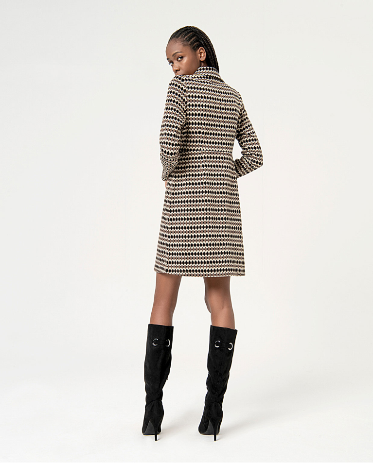 Surkana Vestido Jacquard Con Cuello Polo Negro