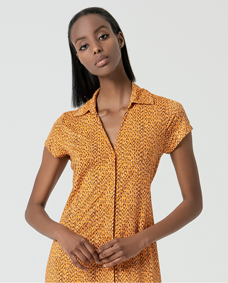 Surkana Vestido Largo Camisero Elástico Amarillo