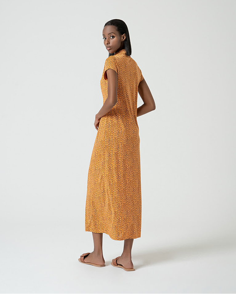 Surkana Vestido Largo Camisero Elástico Amarillo