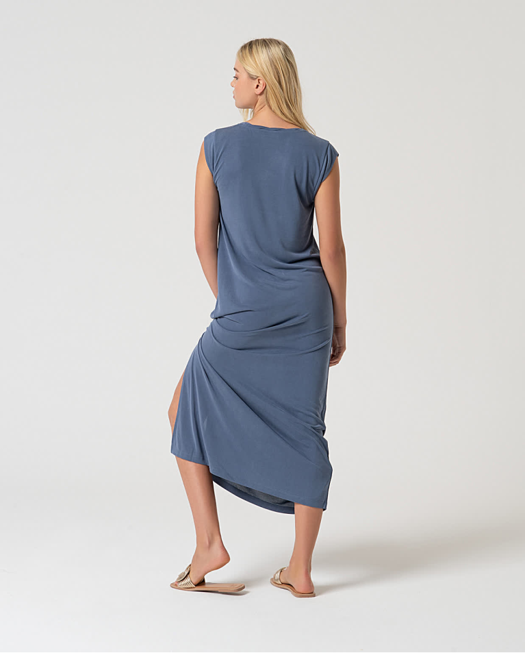 Surkana Vestido Largo Elástico Recto Indigo