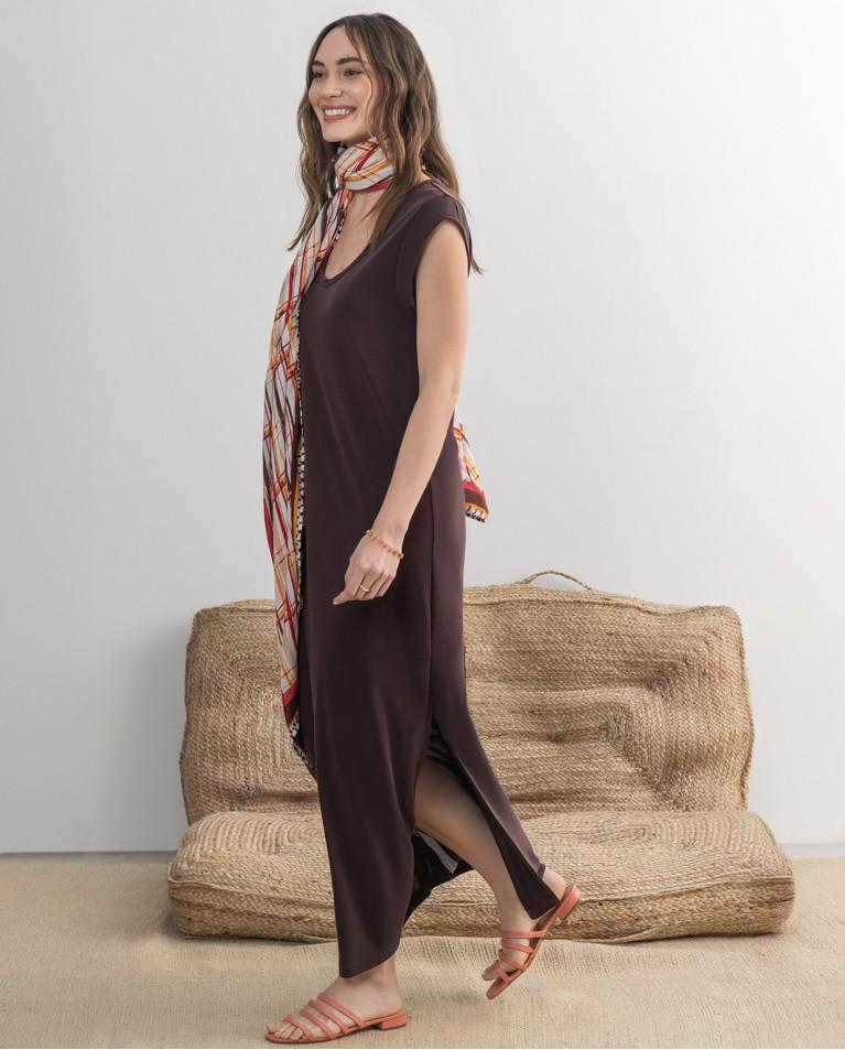 Surkana Vestido Largo Elástico Recto Marrón
