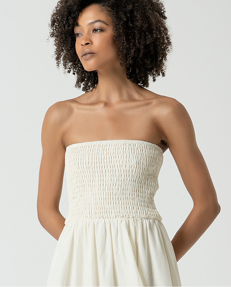 Surkana Vestido Largo Escote Bardot Elástico Beige