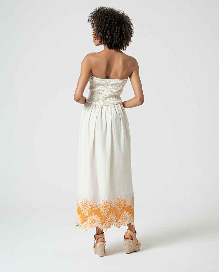 Surkana Vestido Largo Escote Bardot Elástico Beige