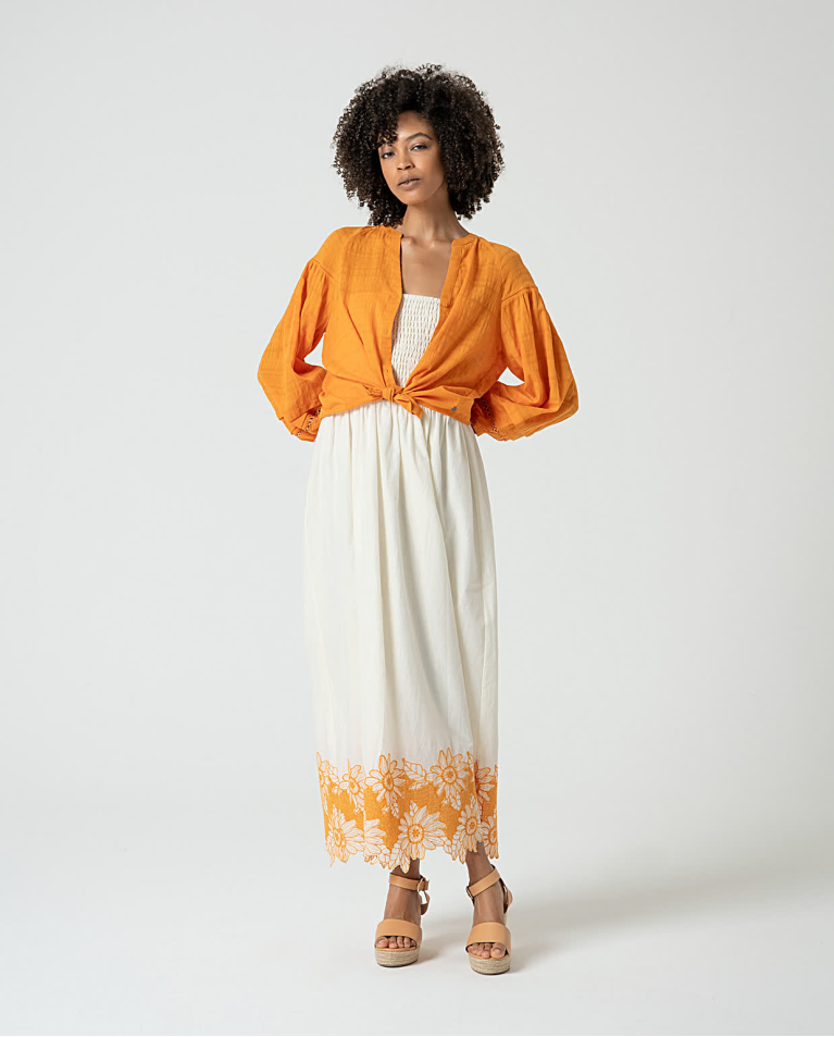 Surkana Vestido Largo Escote Bardot Elástico Beige