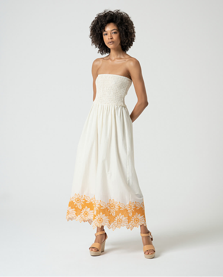 surkana Vestido largo escote bardot elástico Beige