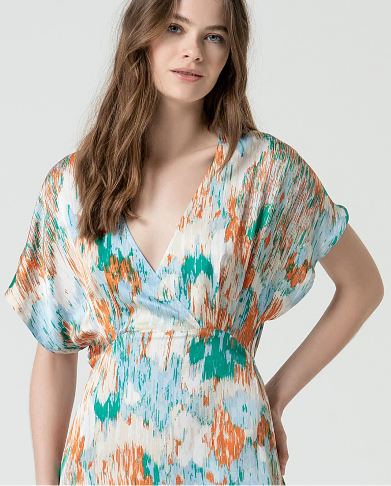 Surkana Vestido Largo Satinado Estampado Azul