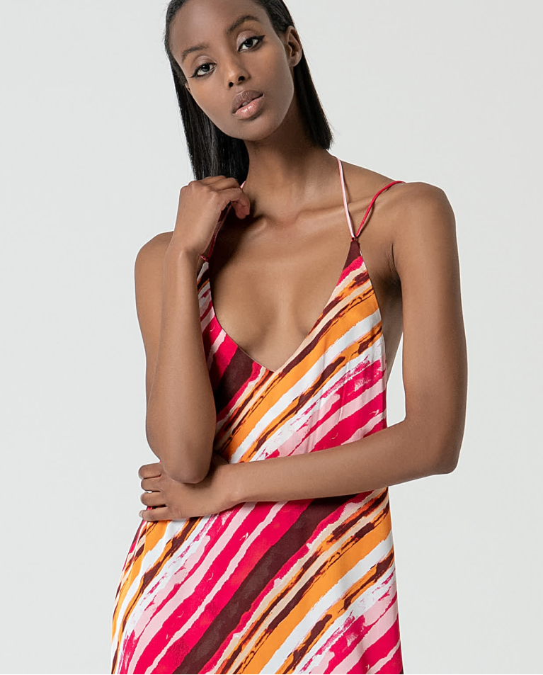 Surkana Vestido Largo Satinado Estampado Fucsia