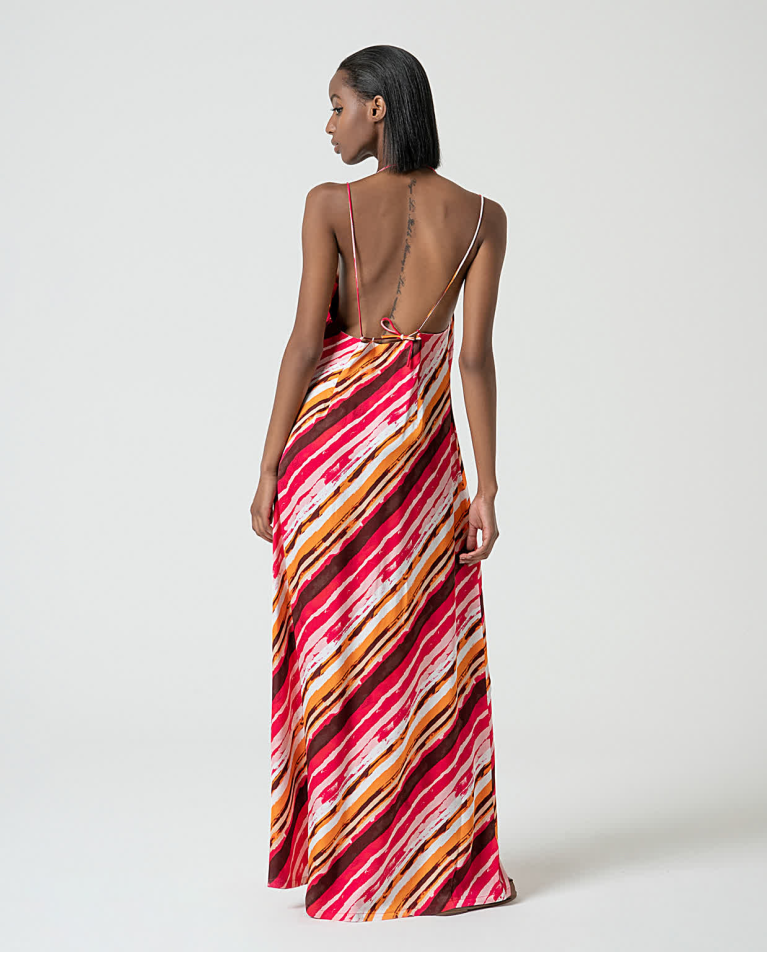 Surkana Vestido Largo Satinado Estampado Fucsia