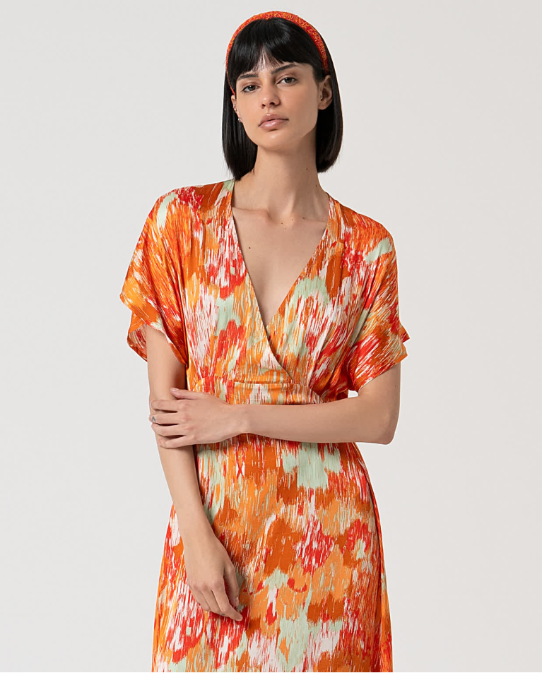 Surkana Vestido Largo Satinado Estampado Multi