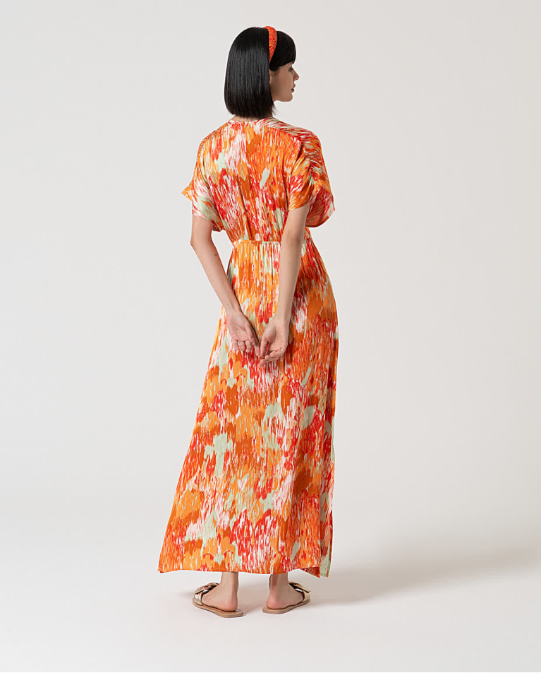 Surkana Vestido Largo Satinado Estampado Multi