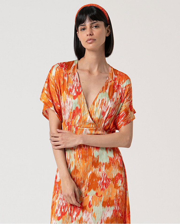 Surkana Vestido Largo Satinado Estampado Multi