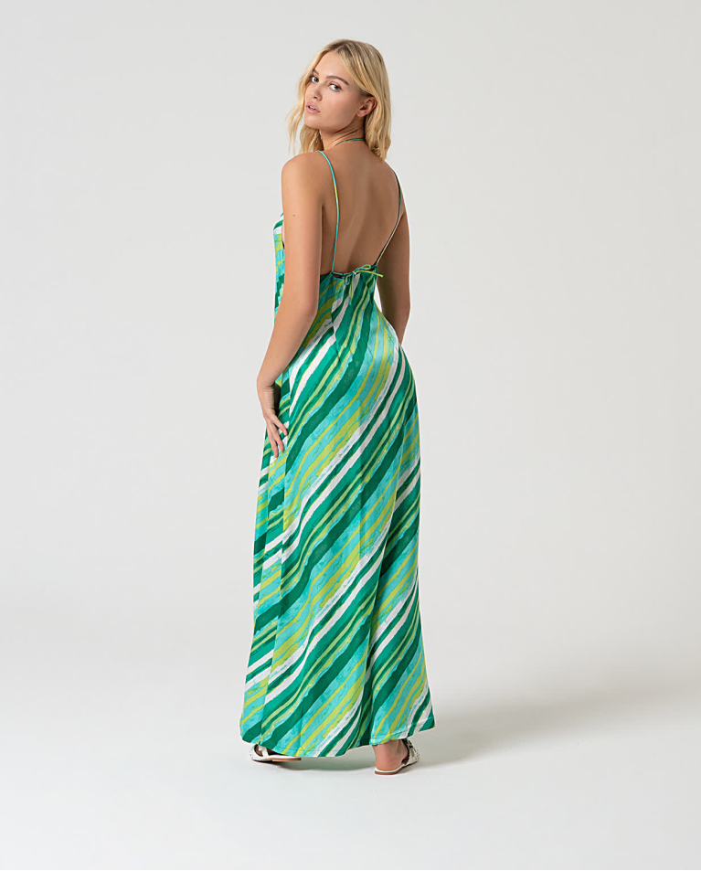 Surkana Vestido Largo Satinado Estampado Verde