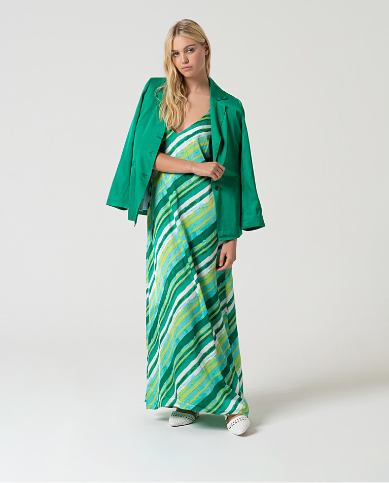 Surkana Vestido Largo Satinado Estampado Verde