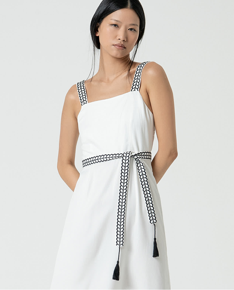 Surkana Vestido Midi Con Tirantes Bordados Blanco