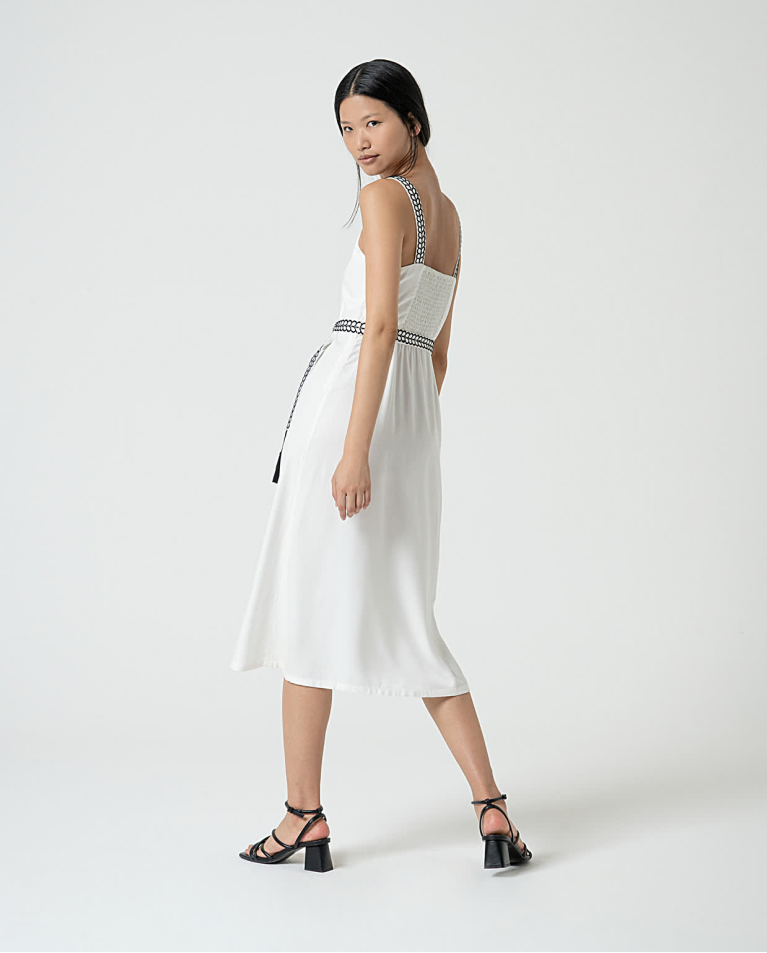 Surkana Vestido Midi Con Tirantes Bordados Blanco