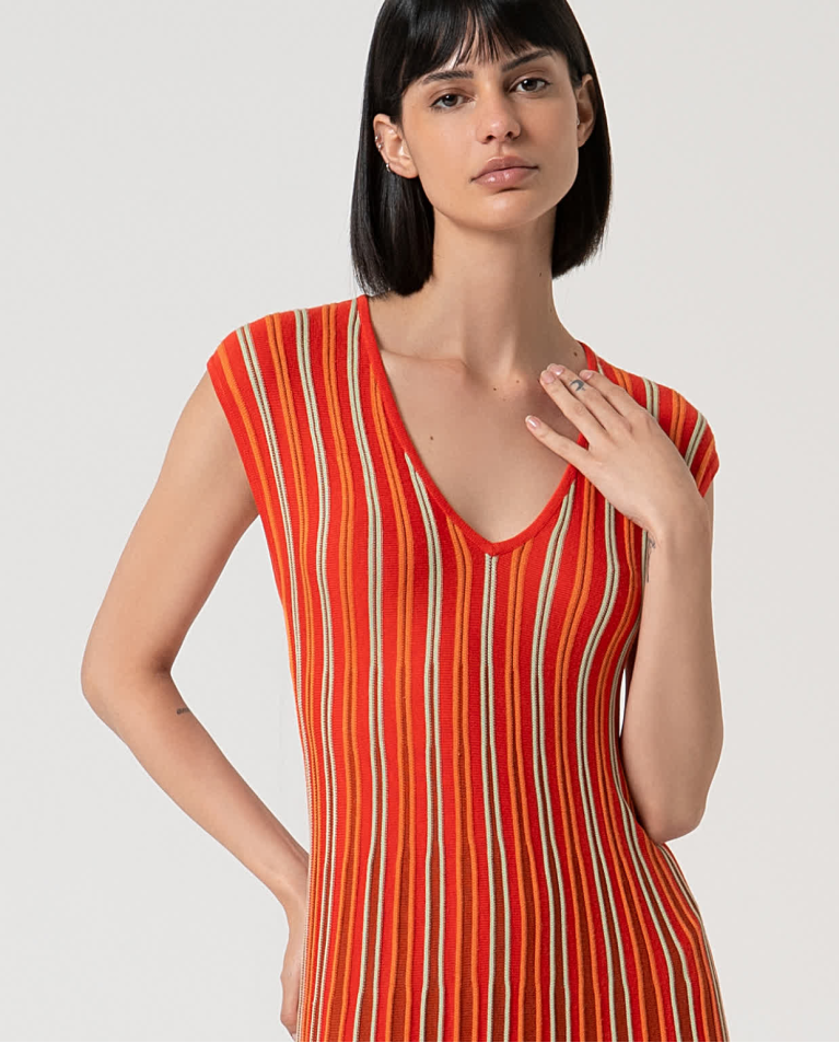 Surkana Vestido Midi De Punto Naranja
