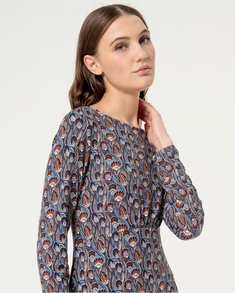 Surkana Vestido Midi Elástico Estampado Azul