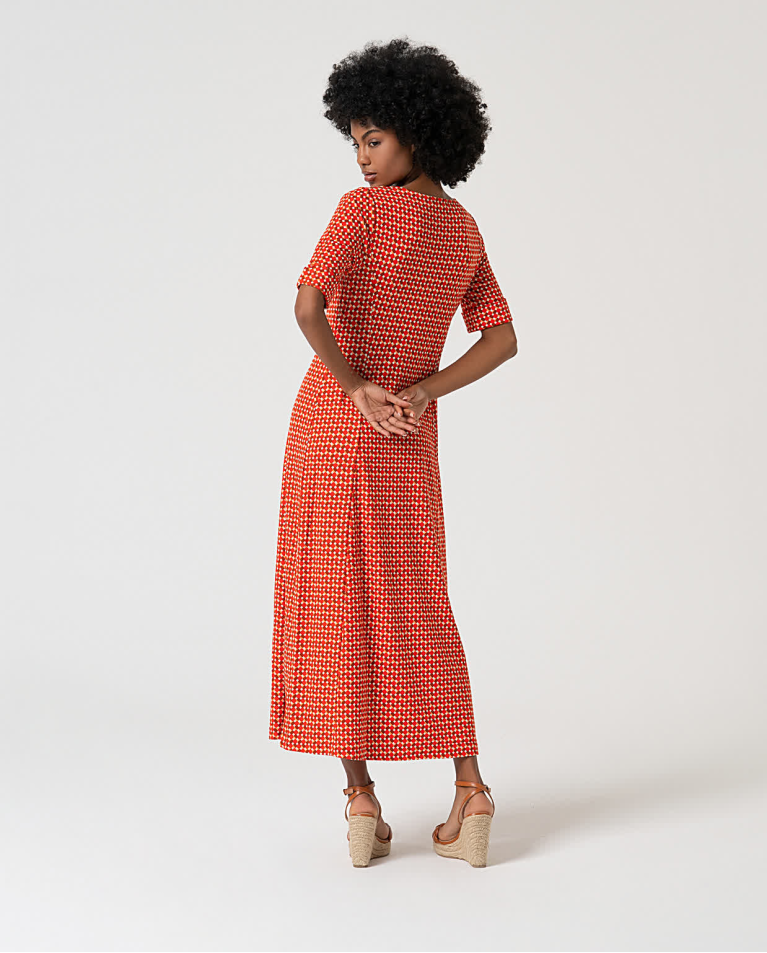 Surkana Vestido Midi Elástico Estampado Rojo