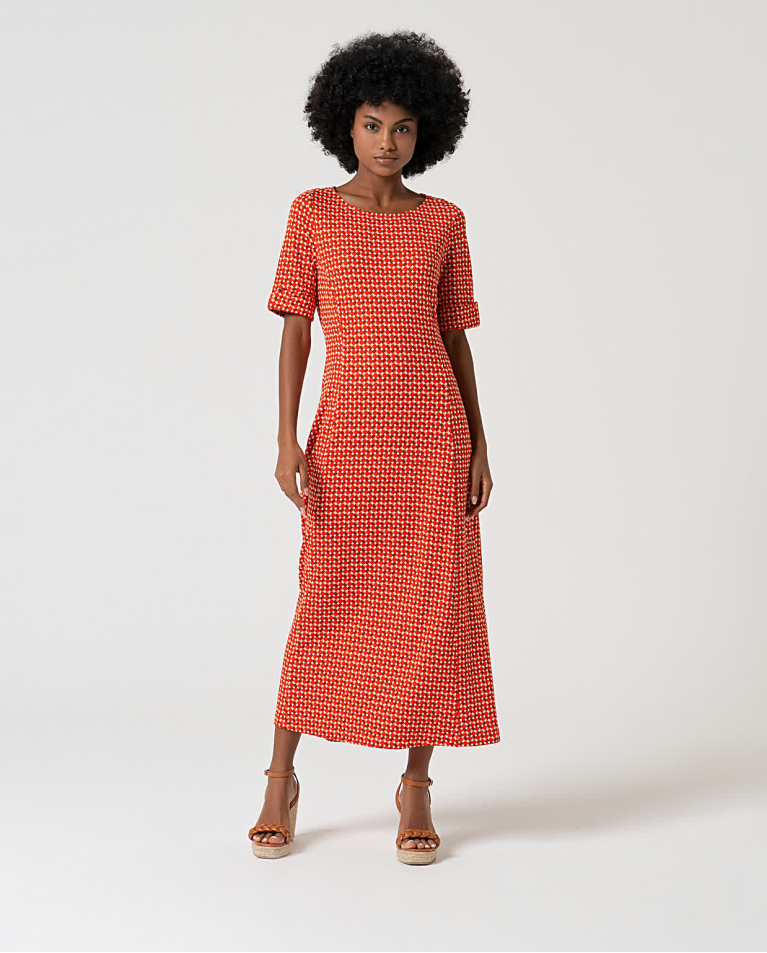 surkana Vestido midi elástico estampado Rojo