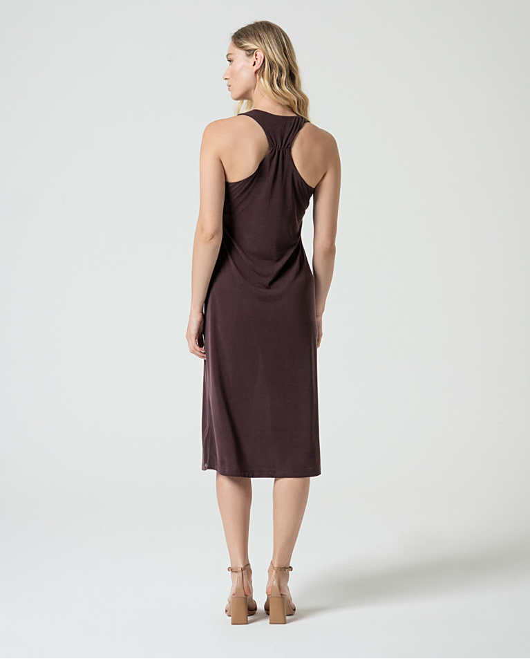 Surkana Vestido Midi Elástico Liso Marrón