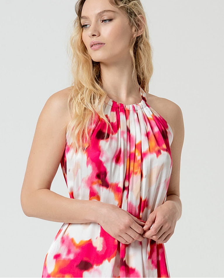 Surkana Vestido Midi Halter Satinado Fucsia