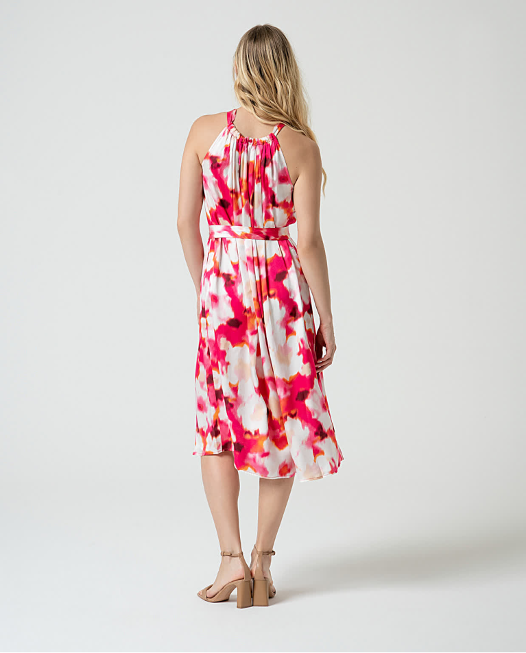 Surkana Vestido Midi Halter Satinado Fucsia