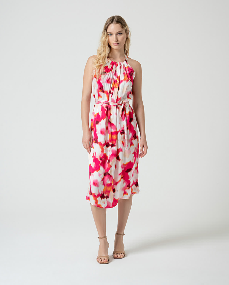 surkana Vestido midi halter satinado Fucsia