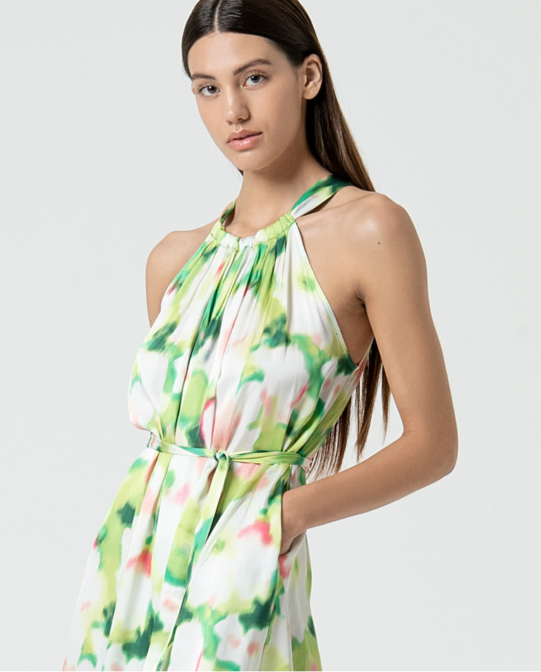 Surkana Vestido Midi Halter Satinado Verde