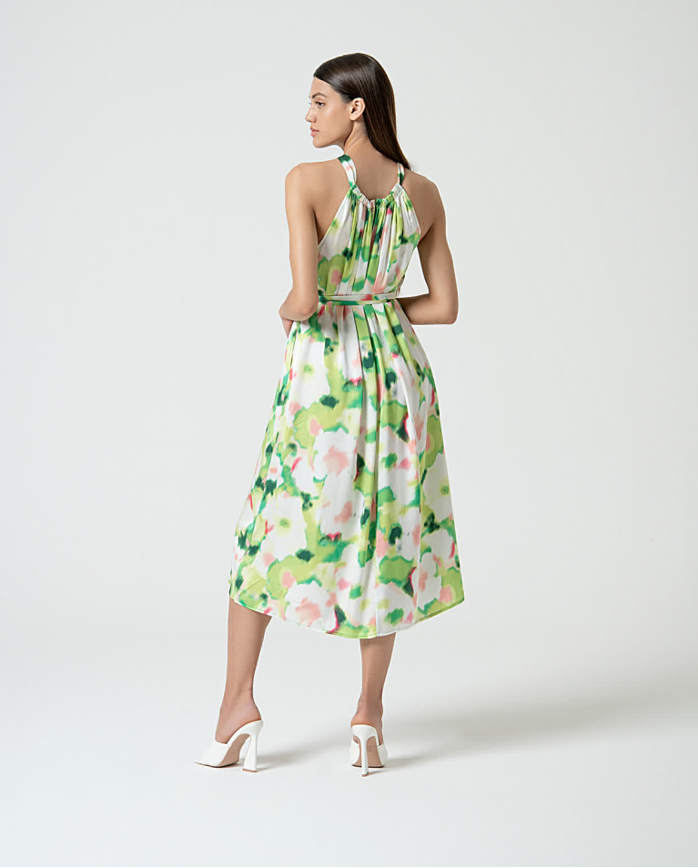 Surkana Vestido Midi Halter Satinado Verde