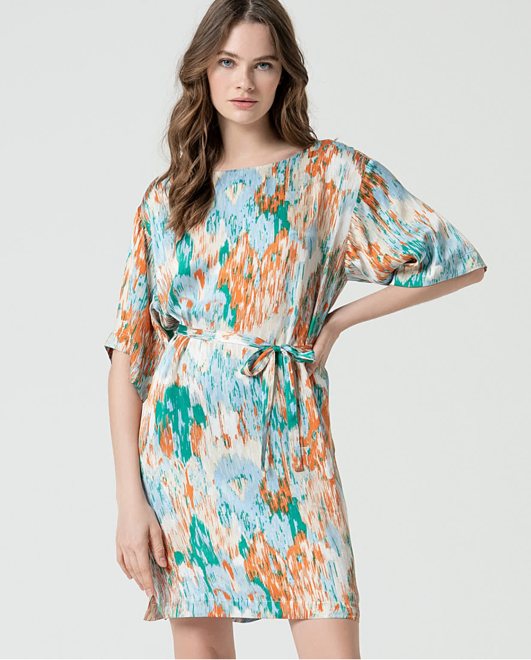 Surkana Vestido Túnica Satinado Estampado Azul