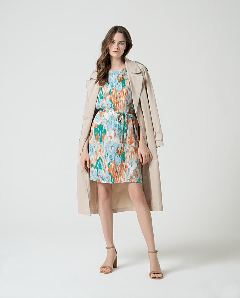 Surkana Vestido Túnica Satinado Estampado Azul